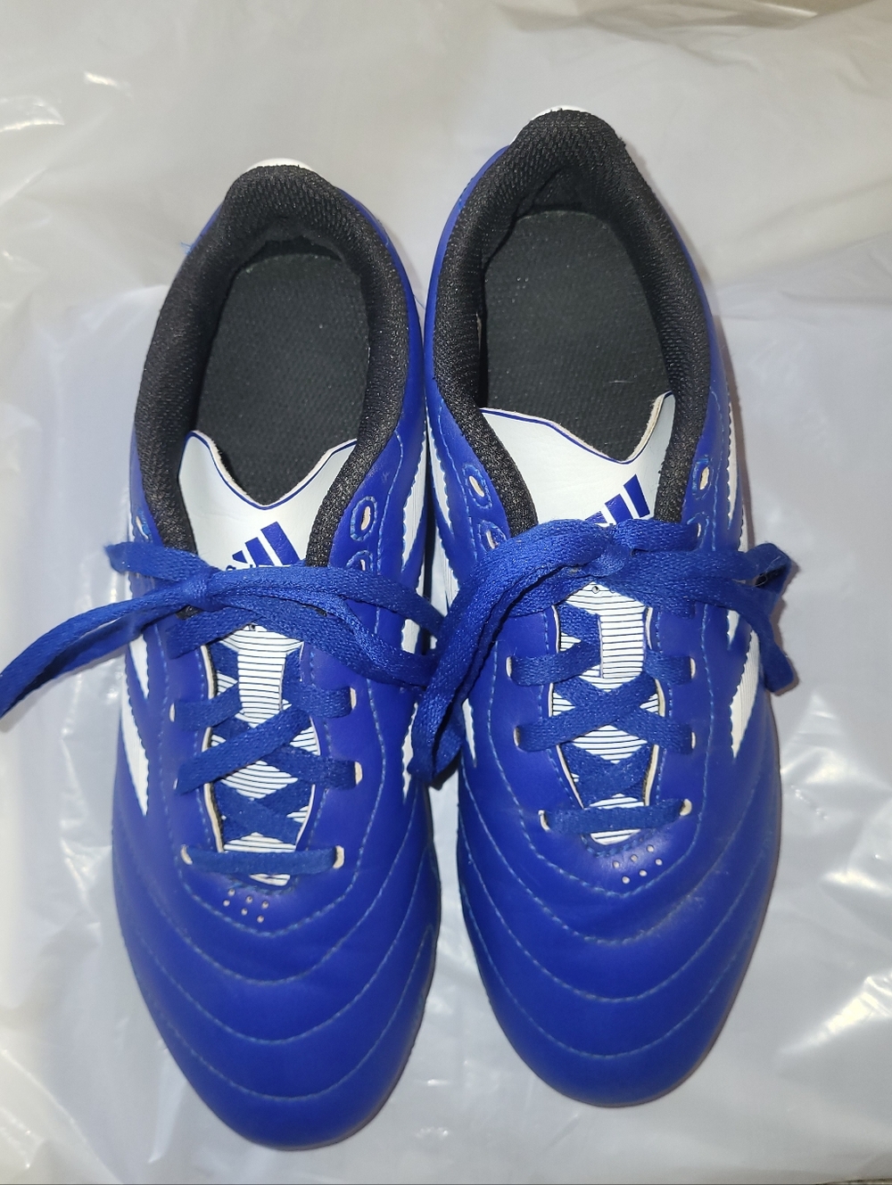 Adidas Royal Blue and White Soccer Cleats 4Y